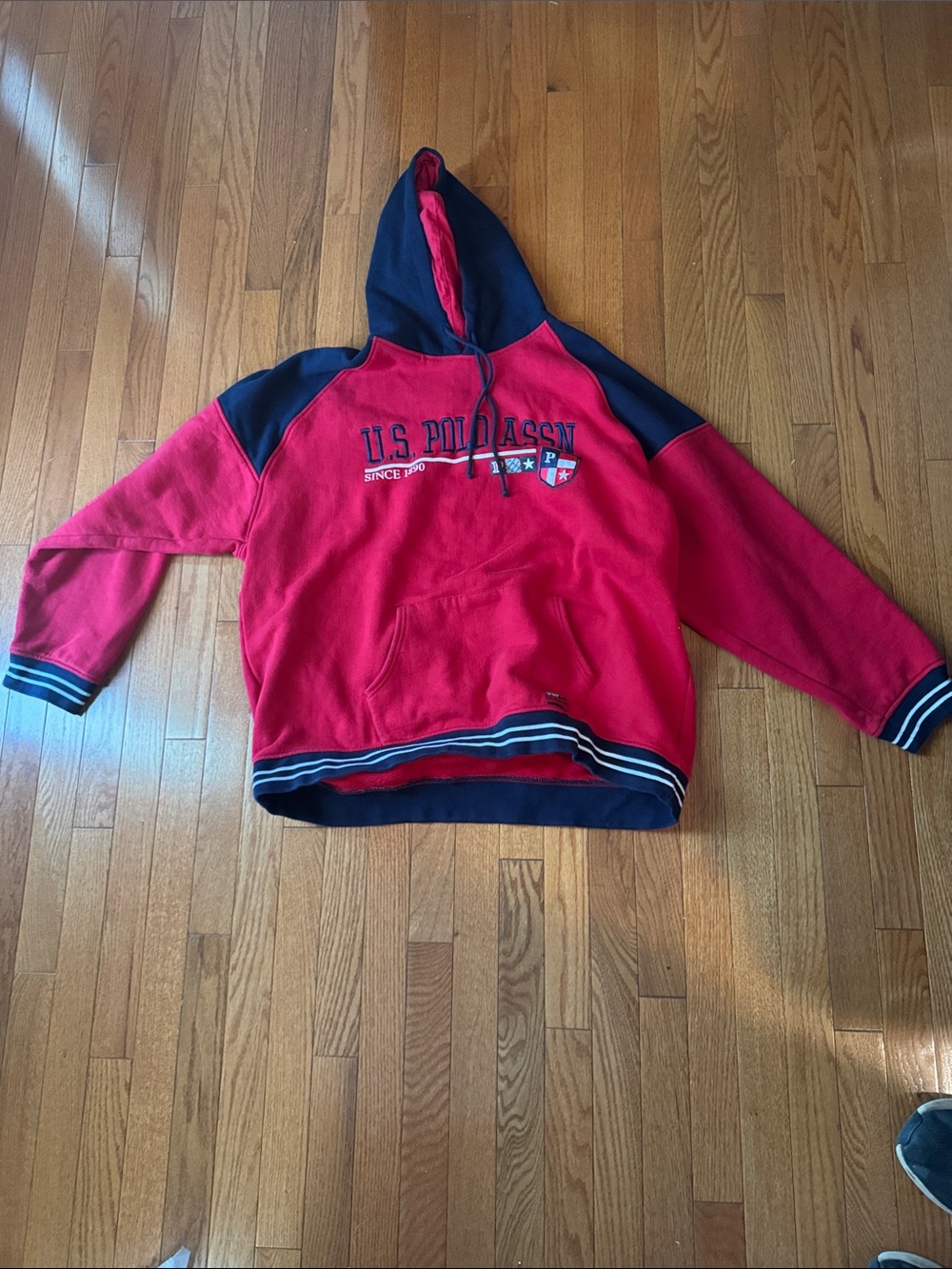 U.S. Polo Assn. Red and Navy Hooded Pullover Sweatshirt with Front Logo